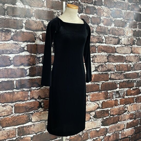 Three Dots Velvet Dress Long Sleeve Square Neck Black Size Small S - Picture 8 of 16